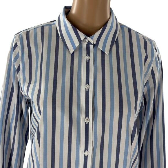 Talbots Blue Sunshine Stripe Non Iron White Button Down Perfect Shirt - Picture 3 of 8